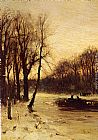 Louis Apol Figures In A Winter Landscape At Dusk painting